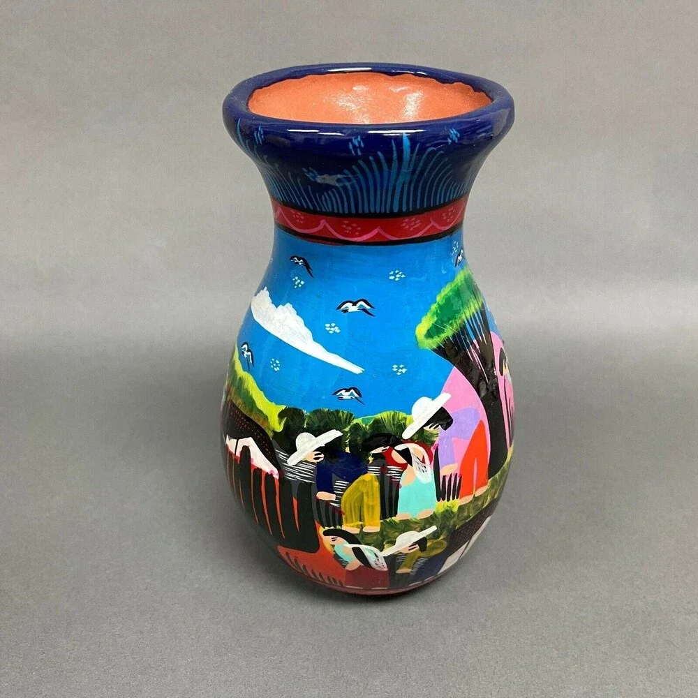 Colorful‎ Vase Mexico Pottery 7 1/2